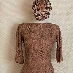 Exquisite 1950's Lace Cocktail Dress w/Matching Hat ~ Excellent Condition